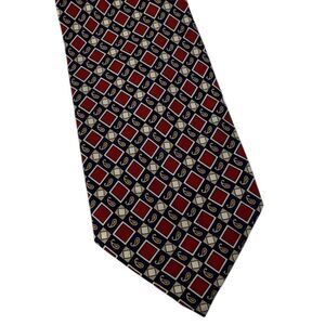 FENDI FF Silk Tie Red Navy Gold Paisley Baroque Geometric 56 x4  Italy 80's